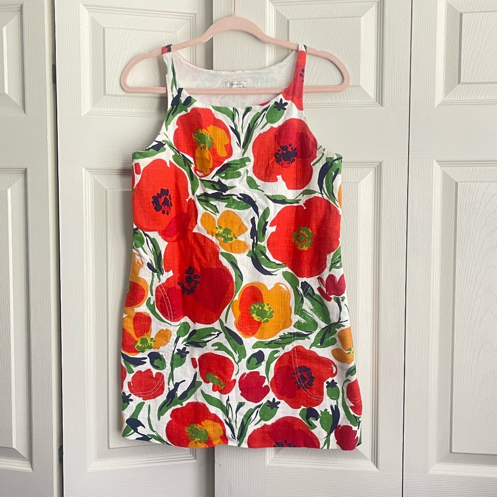 Tyler Boe Floral Poppy Linen Shift Dress Size XS pockets lined blend. #087